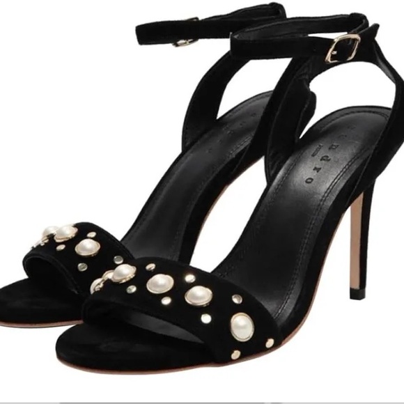 Sandro Nina Pearls Black Velvet Heels - Picture 1 of 14